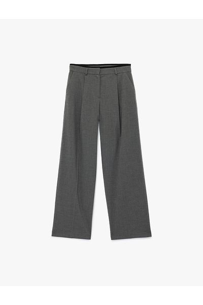 Koton Pleat Detailed Wide Leg Fabric Trousers with Pockets
