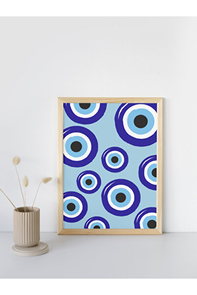 studio duha Modern Evil Eye Bead Patterned Poster - Blue Wall Decor Frameless Modern Painting