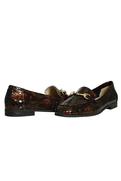 Platin Brown Black Leather Women's Buckle Ballerinas