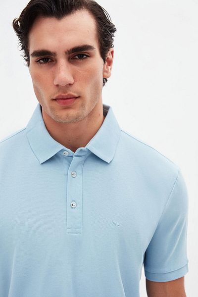D'S Damat Μπλουζάκι Ds Damat Regular Fit Ανοιχτό μπλε με υφή πικέ