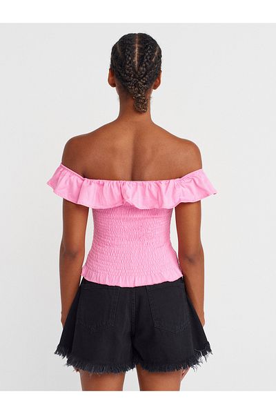 Dilvin 31902 Off-The-Shoulder Ruffle Top-Pink