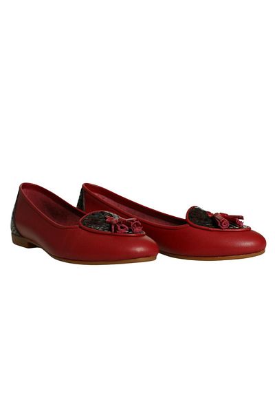 Platin Burgundy Leather Tasseled Women's Ballerinas