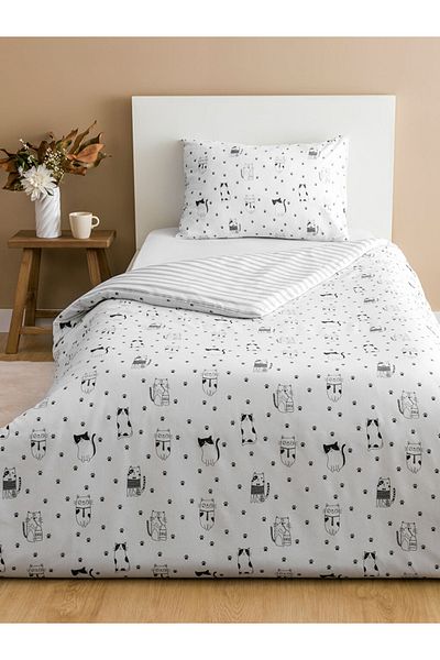 LC Waikiki Cat Patterned Single Duvet Cover Set