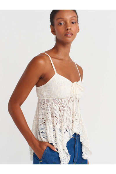 Dilvin 31917 Strap Lace Top-Ecru