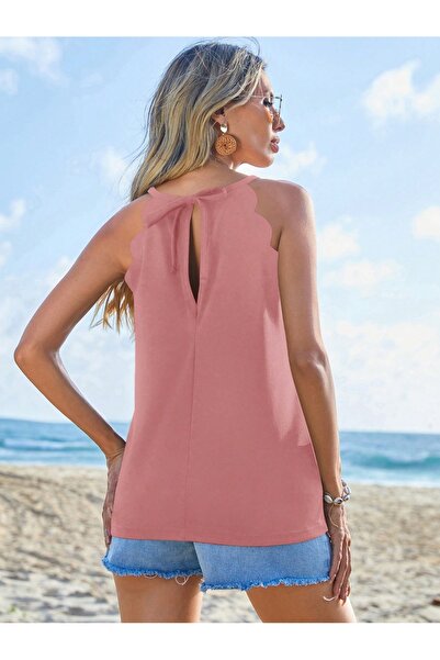 MOVİMENT Γυναικεία μπλούζα με λουράκι από ύφασμα κρεπ σε ροζ χρώμα με λεπτομέρεια κυματιστή στον ώμο