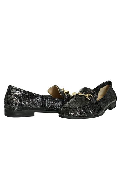 Platin Gray Black Leather Women's Buckle Ballerinas