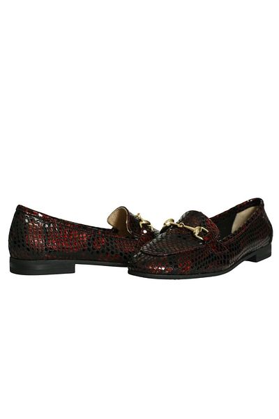Platin Red Black Leather Women's Buckle Ballerinas