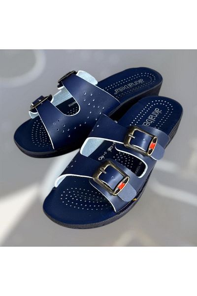 AkınalBella Women's Navy Blue Double Buckle Daily Home Slippers