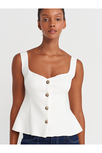Dilvin 31987 Peplum Etekli Yelek-Ekru