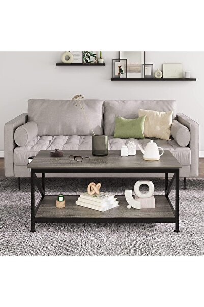 SKY TOUCH SKY-TOUCH 2-Tier Coffee Table for Living Room|Durable Industrial Coffee Table|End Table|Storag