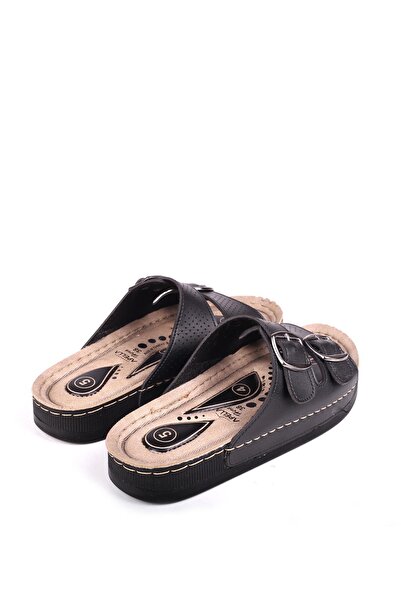 Papuçsepeti Shoe Basket 4872 Hera Women's Double Buckle Comfortable Sole Daily Slippers