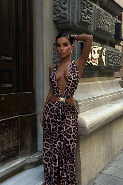 Love Fab Дълга рокля с вратовръзка, връзки на гърба и цепка