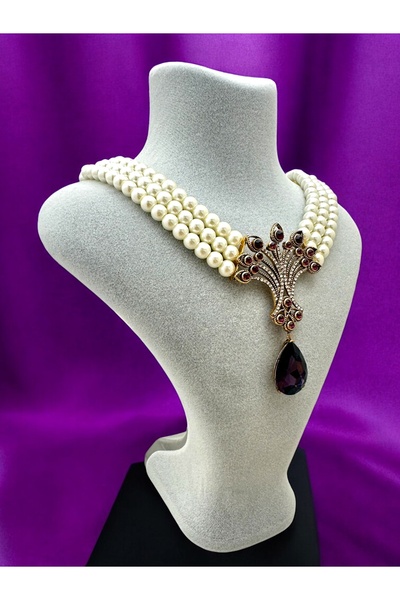 FUYA JEWELLERY Elmas Montür Kristal Taşlı İnci Kolye