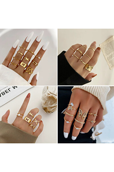 REDz Accessories Σετ κρυστάλλινων δαχτυλιδιών, για γυναίκες, Μοντέρνα εμφάνιση, Ανοξείδωτο ατσάλι, Χρυσό