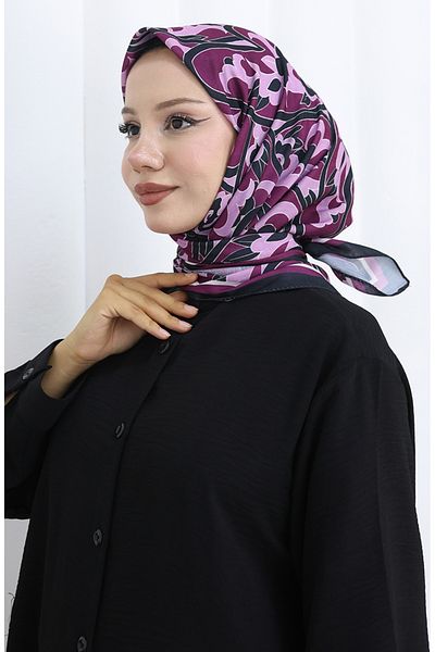 sefamerve Patterned Soft Scarf 90202-03 Black Lilac