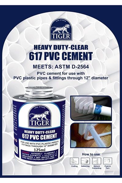 Tiger ALBIRCO Heavy Duty Clear 617 PVC Cement - 125ml(For Pipes and Fittings up to 12-Inch Diameter)