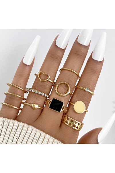 REDz Accessories Set de inele cu piatră neagră, pentru femei, aspect la modă,...