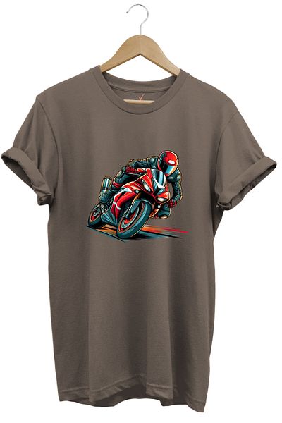 WİDİ Red Racing Motorcycle Printed 100% Cotton Regular Fit Unisex T-Shirt