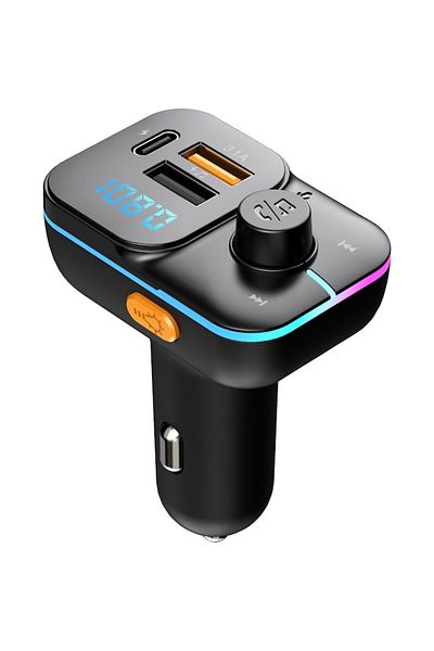 OEM FM Radio Modulator Car Bluetooth 5.0 MP3 Type-C with 2 USB Ports, Ambient Lights, and LED Display