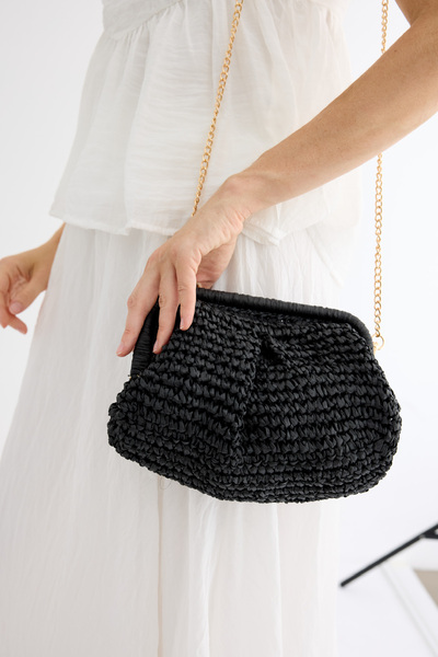 EMNORA Mira Örgü Hasır Çanta Siyah