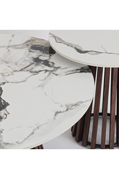 Vi Markets Modern two-table set - marble top and wooden base