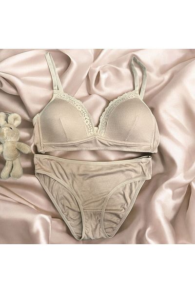 Tendora Lace Women's Ribbed Bra and Panty Set