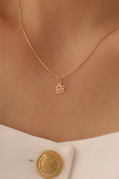 GENORO JEWEL 14 Ayar Altın Minimal Sevimli Pati Kolye Ucu