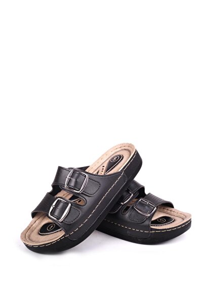 Papuçsepeti Shoe Basket 4872 Hera Women's Double Buckle Comfortable Sole Daily Slippers
