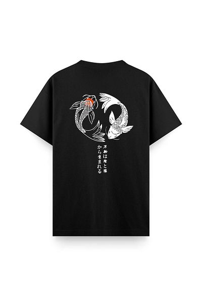 Oksit Koi Back Printed Crew Neck Unisex Tshirt