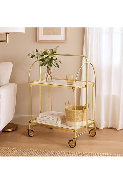 Vi Markets Foldable serving cart - gold steel - plastic shelves