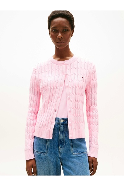 Tommy Hilfiger Women's Cotton Medium Thickness Knitted Crew Neck Pink Sweater Ww0Ww46514Tol