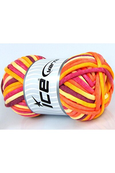 Ice yarns 1×250 جرام. خيوط قطنية جامبو ملونة، قطن وردي، برتقالي، أصفر، خيوط ص...
