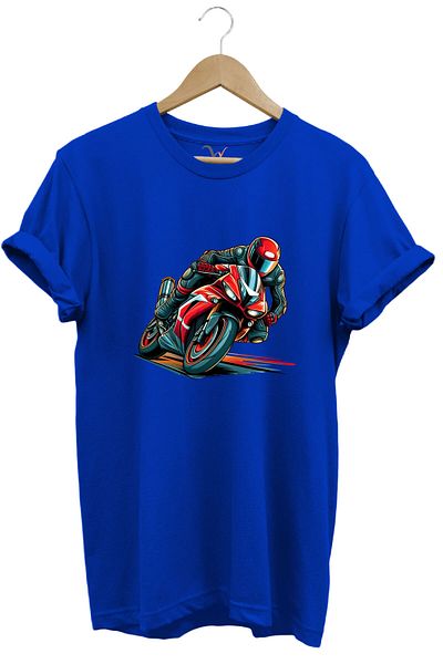 WİDİ Red Racing Motorcycle Printed 100% Cotton Regular Fit Unisex T-Shirt