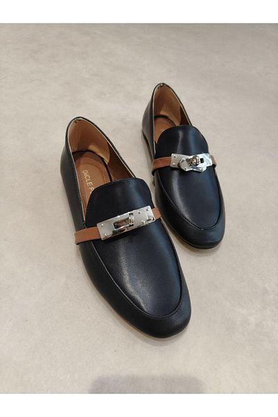 diclepolat Women's Loafer Buckle Casual Shoes Loriza Black