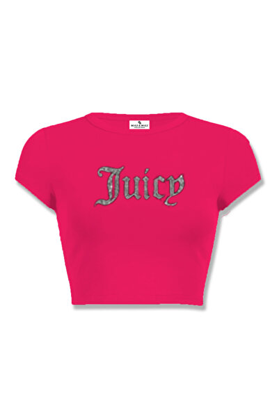 Bozz&Bozz Collection Γυναικείο μπλουζάκι με στάμπα με κρυστάλλινη πέτρα Juicy Crop