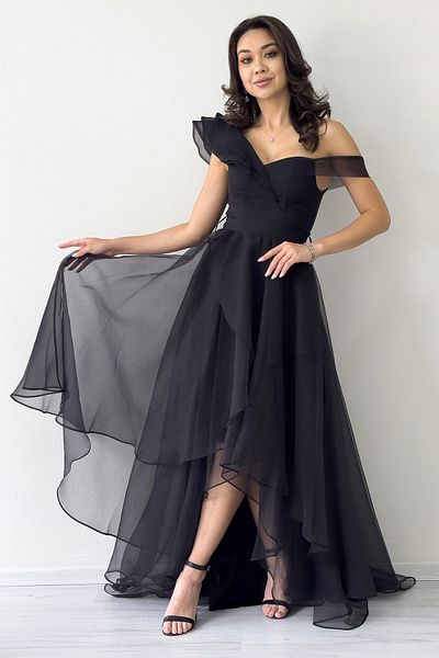 zks grup tekstil Women's Off Shoulder Asymmetrical Hem Tulle Evening Dress Black, Powder, Purple