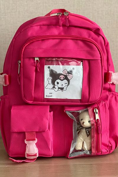 NEMO GROUP Pink Girl Korean Style School Bag, Kawaii Backpack, Water Resistant, 40X30Cm, + Pen Holder Gift