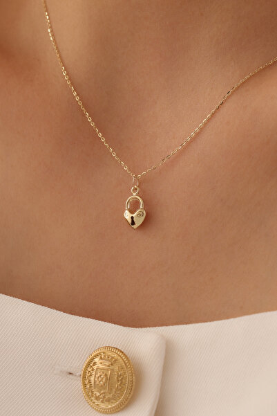 GENORO JEWEL 14 Ayar Altın Minimal Aşkın Kilidi Kolye Ucu