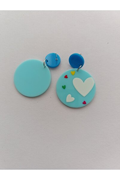 No branded Cercei cu inimă din lut polimeric albastru deschis