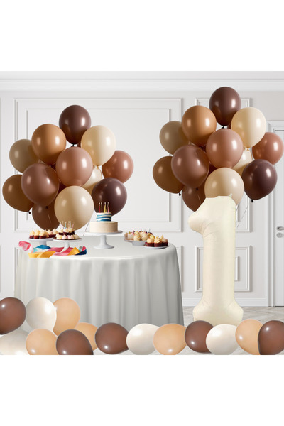 tedaks 1 Yaş Retro Kahve Bej Ten Rengi Doğum Günü Seti Bej Folyo Rakam