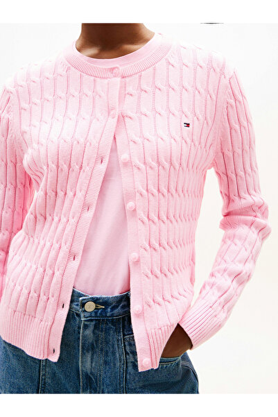 Tommy Hilfiger Women's Cotton Medium Thickness Knitted Crew Neck Pink Sweater Ww0Ww46514Tol