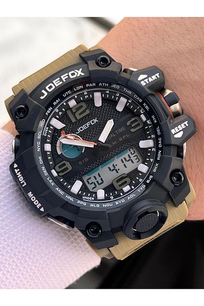 Joefox Digital and Analog 2 Years Warranty Chronometer+Calendar+Alarm+Lighting Men's Wrist Watch Joe.Bk13