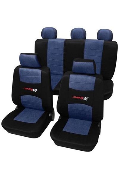PETEX Set huse auto Carbon, pentru scaune față și spate, albastru/negru, poliester, universale