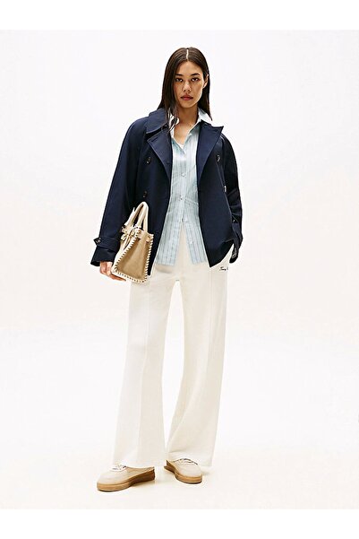 Tommy Hilfiger Kadın Pileli Straight Fit Geniş Paça İşleme Desenli Pamuklu Be...