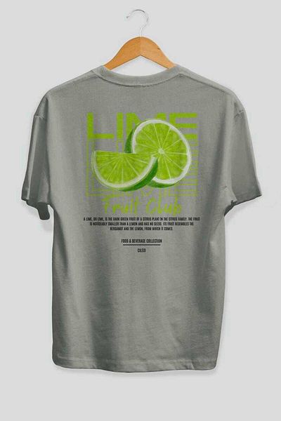 Ankhises Lime Back Printed Gray Oversize T-Shirt Men Women Cotton Crew Neck Tshirt
