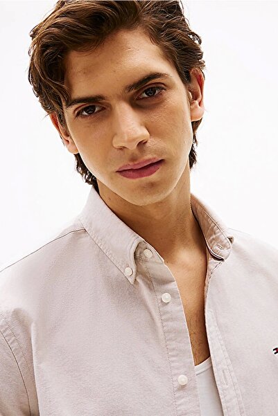 Tommy Hilfiger Men's Regular Fit Solid Color Heritage Oxford Beige Shirt Mw0Mw35774Rbc