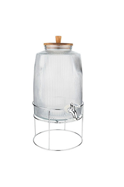 abnturk 8 Litre Cam Şu Sebili Damacana Ahşap Kapaklı Metal Musluk Metal Altlı...