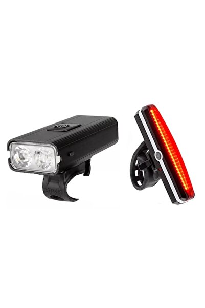 Carsons Set 2 lumini pentru bicicletă, 2 faruri LED și far lung, reîncărcabil USB, 6 moduri de iluminare, negru