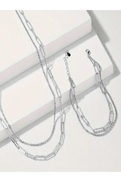 Alyas Aksesuar Silver Color Chain Necklace and Bracelet Set