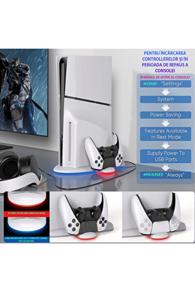 Unified Studios PS5 Slim Vertical Stand with 5500RPM Fan, Dual Controller Charger, RGB, USB, White